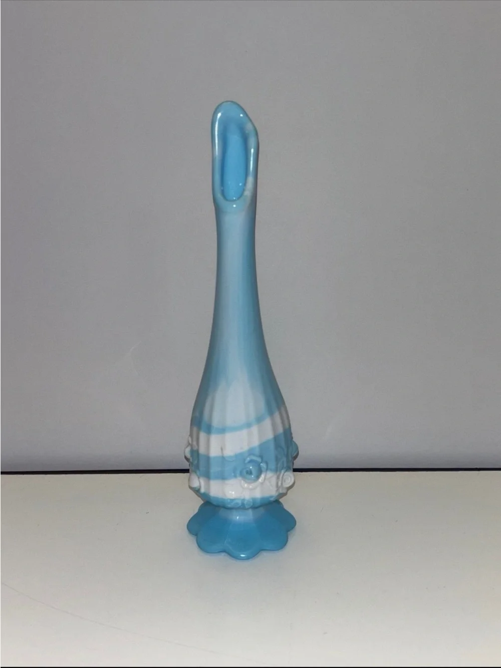 Fenton Blue Marble rose pattern slag vase